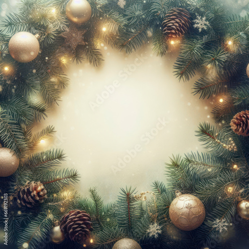 Christmas tree branches background with blank copy space. ai generative