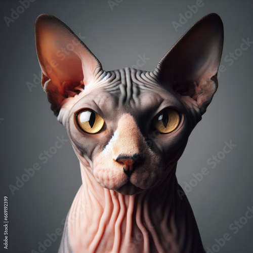 Closeup portrait of Sphynx cat looking at camera. ai generative © Igor