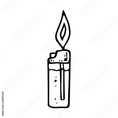 Lighter sketch. Making fire. Incendiary device. Hand drawn illustration.