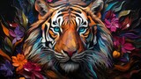 Animal head portrait painting of a tiger with colorful colors