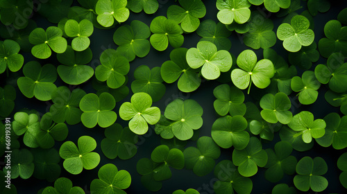  Lush Green Clover Leaves Background with Dew Drops for St Patrick s Day