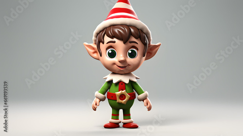 Cute Animated Elf in Christmas Outfit with Striped Hat. © HappyKris