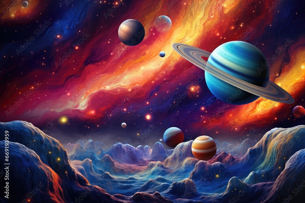 Dreamlike galaxy with vibrant planets. Dreamlike galaxy with vibrant planets.