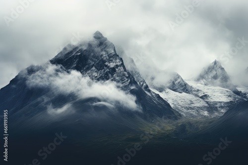 Dreamy mountainscape with clouds rolling in. © furyon