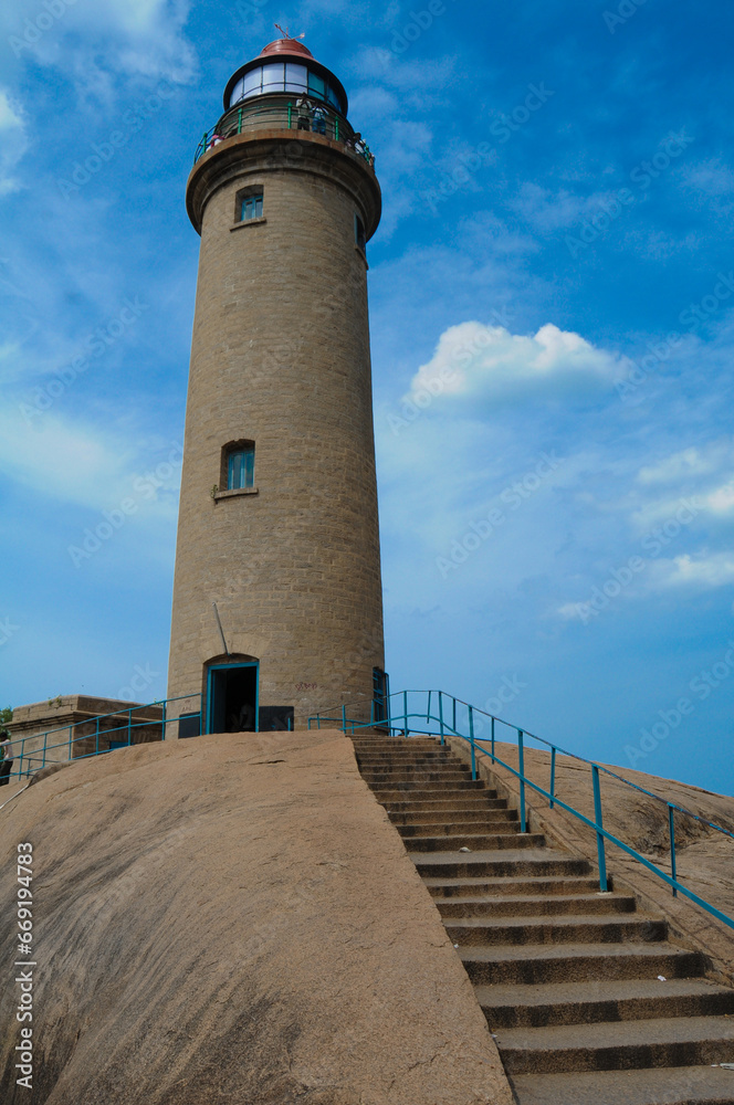 The lighthouse at Mahabalipuram or Mamallapuram Tamil Nadu state in India