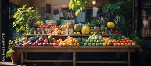 portrait of a street fruit shop. landscape portrait