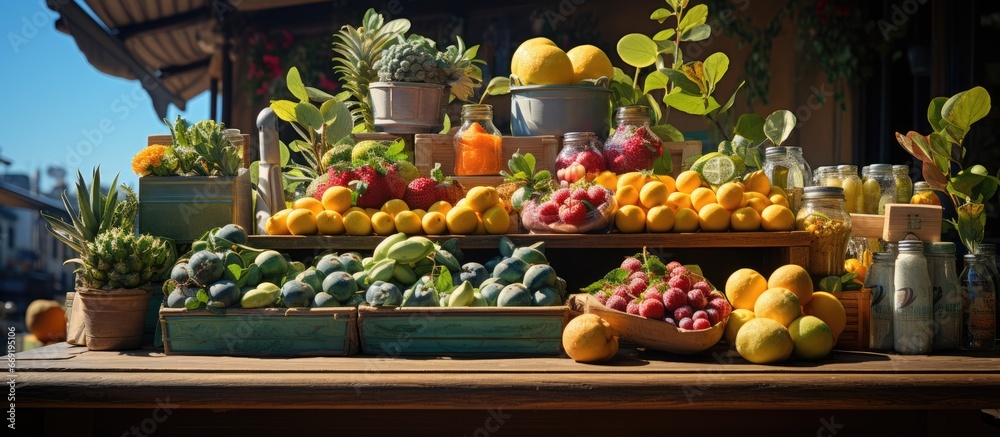 portrait of a street fruit shop. landscape portrait