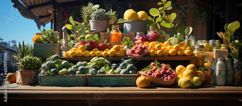 portrait of a street fruit shop. landscape portrait