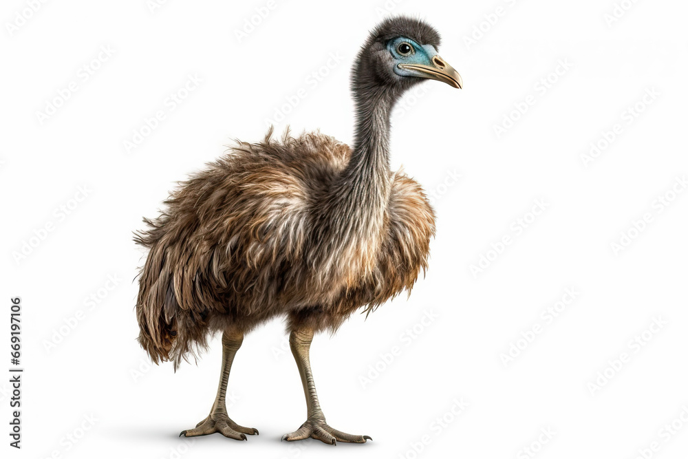 Emu Elegance: A Portrait on White,emu isolated on white Emu Elegance: A Portrait on White,emu isolated on white