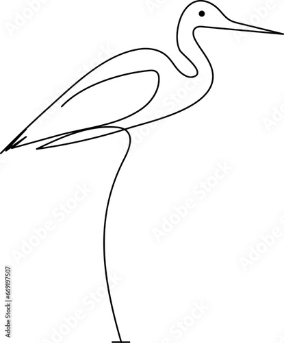 Vector single continuous line drawing of  heron bird icon design