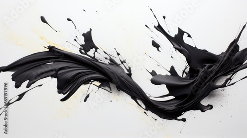 Black splashes of paint on a white background