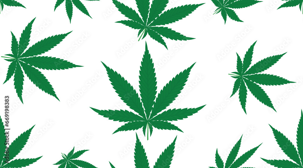 Seamless pattern vector green cannabis leaves on a white background transparent background image Illustration of marijuana leaves