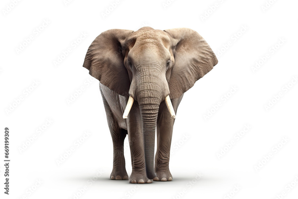 Majestic March: An African Elephant on a White Canvas,elephant isolated on white background