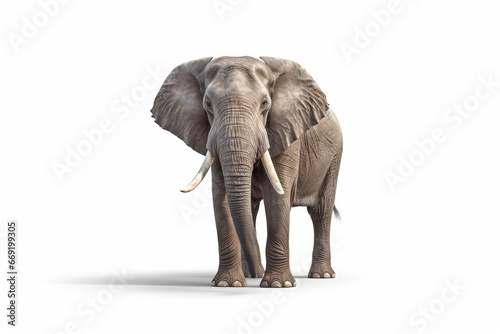 Majestic March: An African Elephant on a White Canvas,elephant isolated on white background