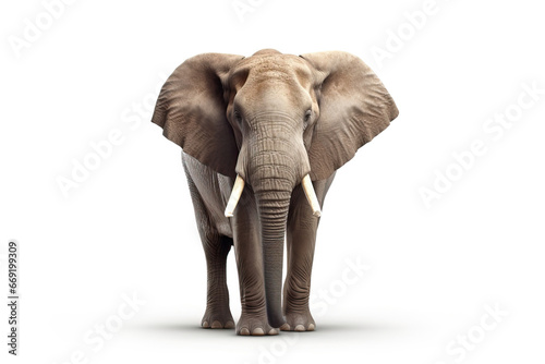 Majestic March: An African Elephant on a White Canvas,elephant isolated on white background photo