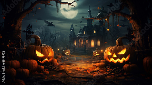 Toy cheerful pumpkin jack halloween and cobweb photo