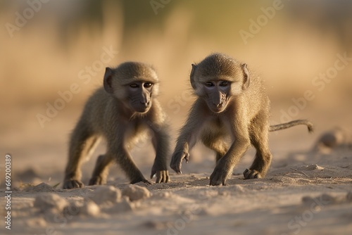 two baby monkey baboons © Jorge Ferreiro