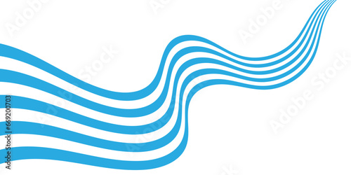 Blue on white abstract perspective line stripes with 3d dimensional effect isolated on white.