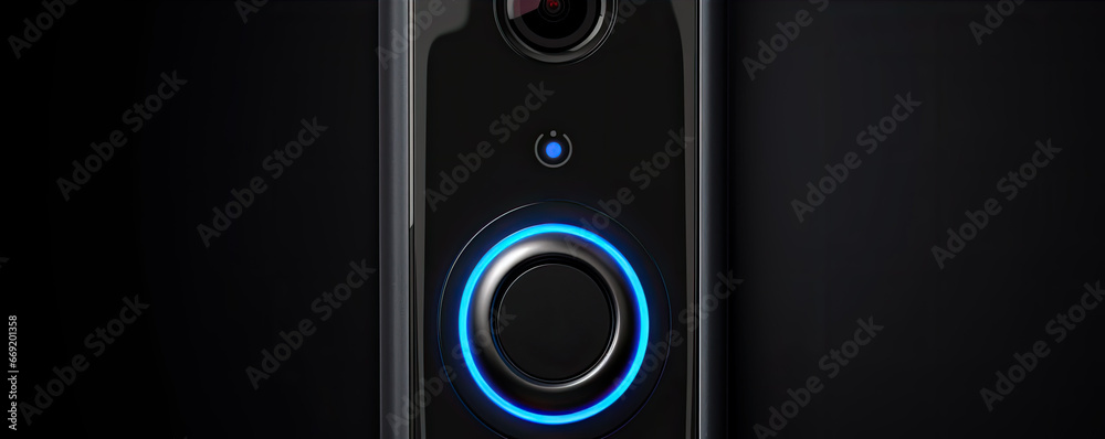 Detail on modern doorbell with mounted video camera. Detail on modern doorbell with mounted video camera.