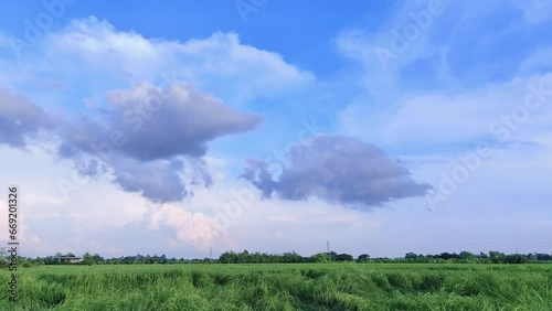 4K Time lapse of beautiful air atmosphere bright blue sky weather nature background abstract clear texture with white clouds summer sun day.