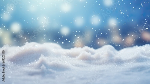 Christmas background with snow against a bokeh lights design 