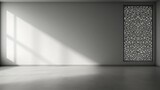 Empty room shadow from the window light on a white wall background for display product
