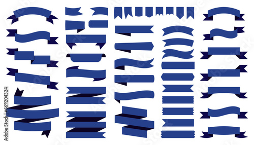 Ribbon banner set. Curved empty tape labels for decoration, retro bow badges stickers various shape for award promotion. Vector collection