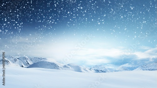 Winter snow background with snowdrifts with beautiful light and Snowy Christmas scene cozy winter night Landscape on the blue sky in the evening