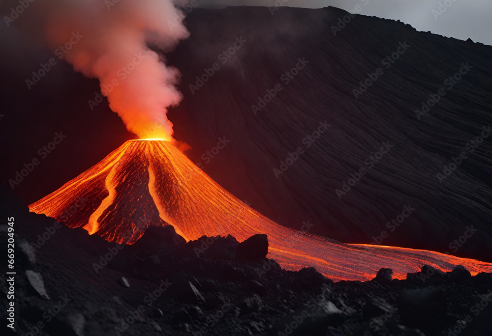 lava from volcano in dark minimal style