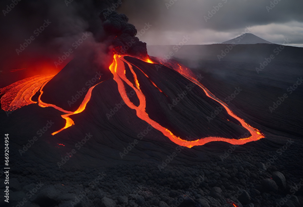 lava from volcano in dark minimal style