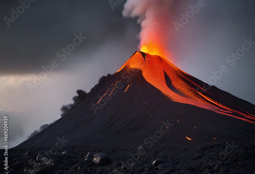 lava from volcano in dark minimal style