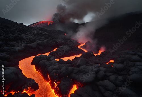 lava from volcano in dark minimal style