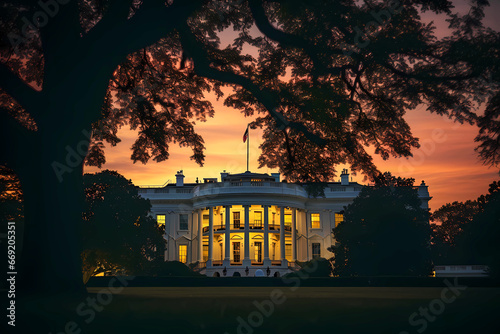 South portico of the white house in Washington DC in early evening photo