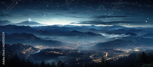 starry night sky view and night view from the top of the mountains