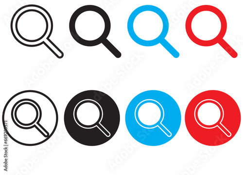 search icon set, collection of search icons, Magnifying glass icon in line style and flat. magnifier or loupe sign isolated on transparent background, Search symbol. Vector illustration