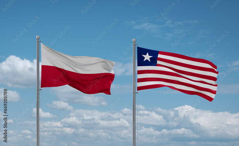 Liberia and Poland flags, country relationship concept