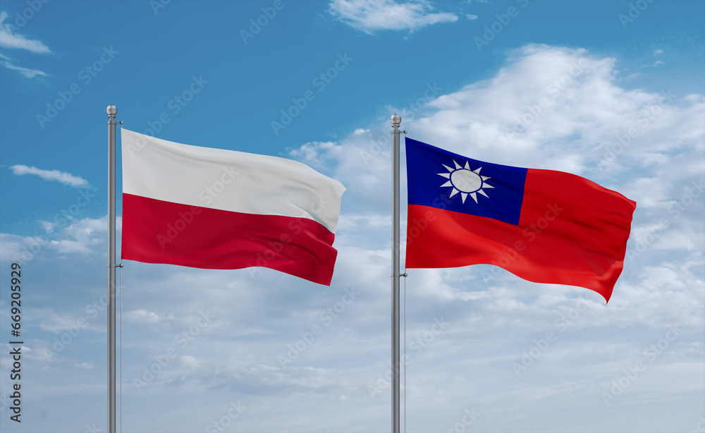 Taiwan and Poland flags, country relationship concept Taiwan and Poland flags, country relationship concept