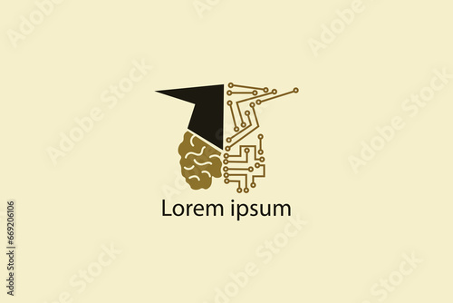 human brain logo and graduation cap with electronic circuit board depicting artificial intelligence
