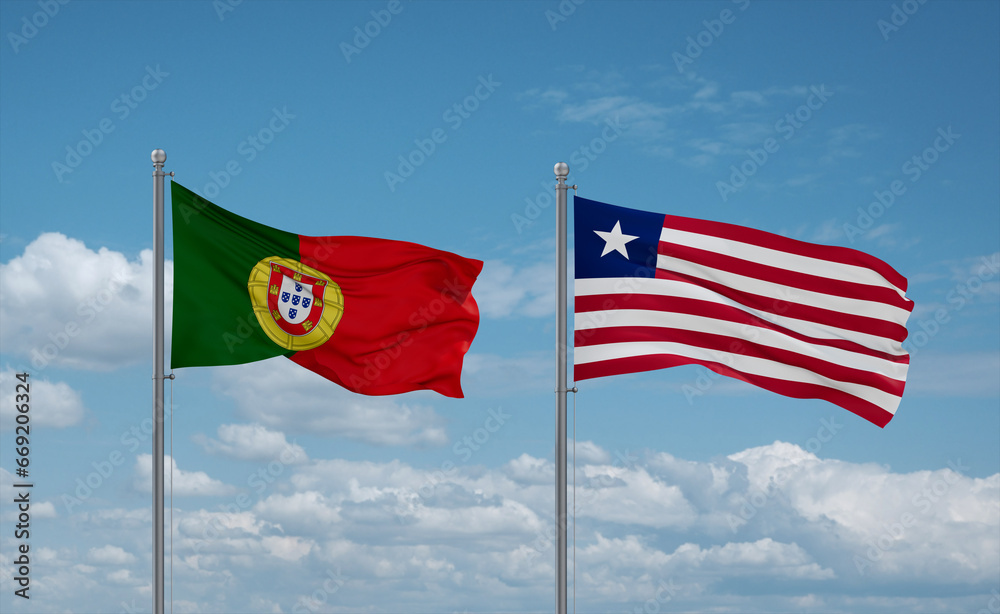 Liberia and Portugal flags, country relationship concept Liberia and Portugal flags, country relationship concept