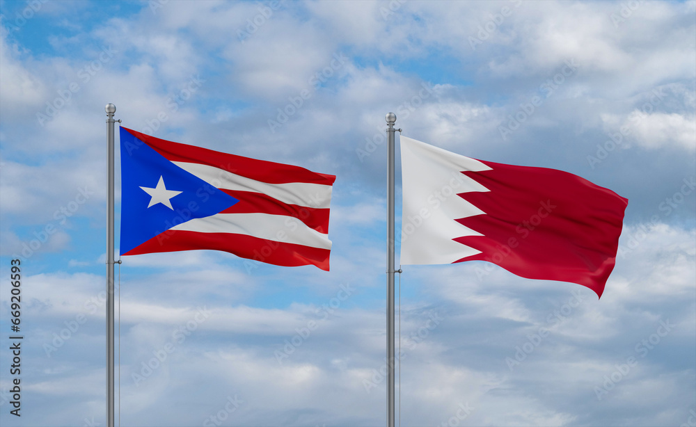 Bahrain and Puerto Rico flags, country relationship concept Bahrain and Puerto Rico flags, country relationship concept