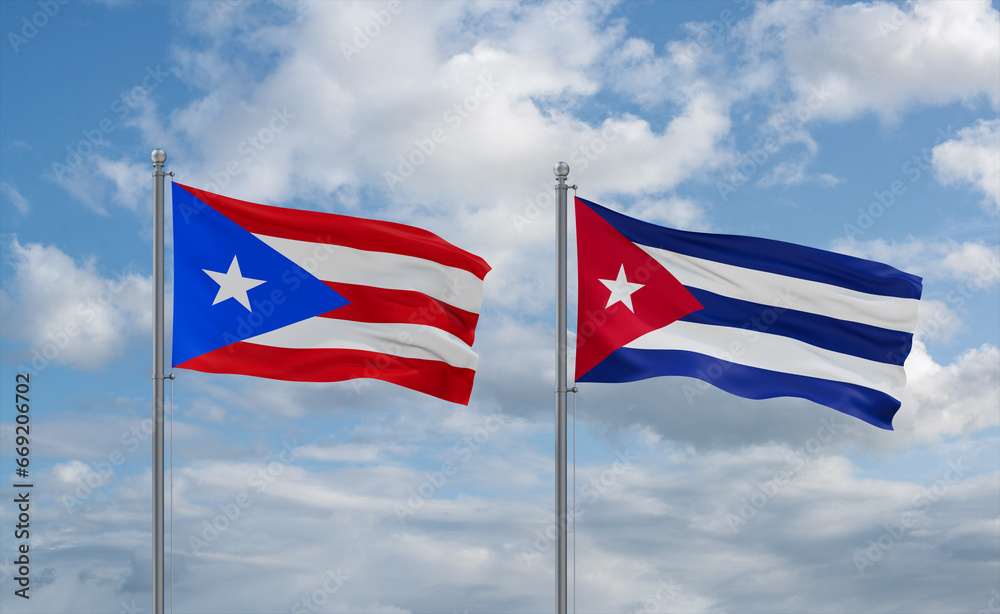 Cuba and Puerto Rico flags, country relationship concept