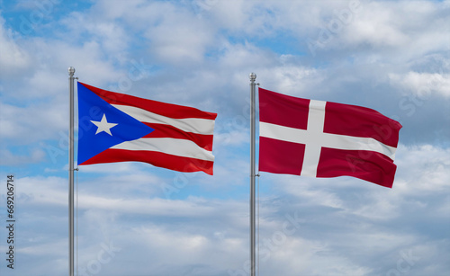 Denmark and Puerto Rico flags, country relationship concept