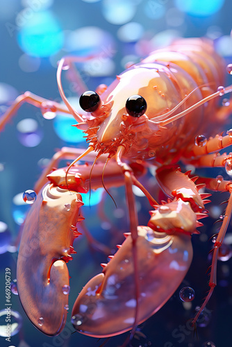 Underwater Majesty: A Close-Up Encounter with a Lobster,lobster on a blue background