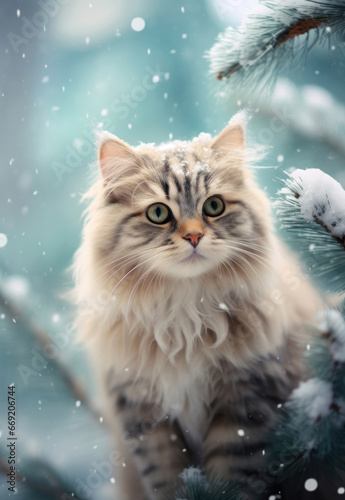 Cute cat on a Christmas background