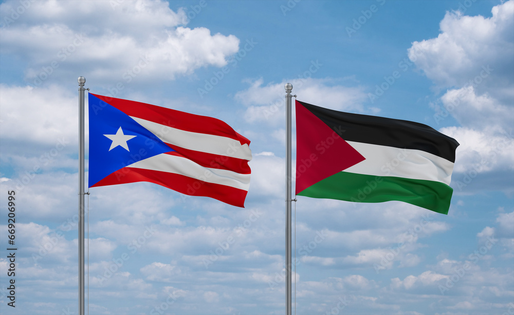 Palestine and Puerto Rico flags, country relationship concept