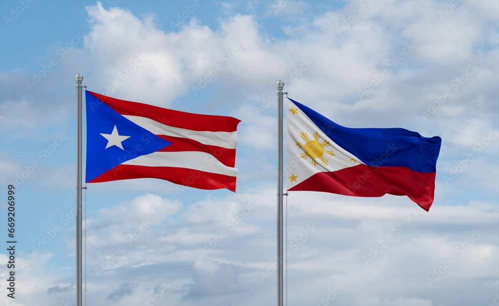 Philippines and Puerto Rico flags, country relationship concept