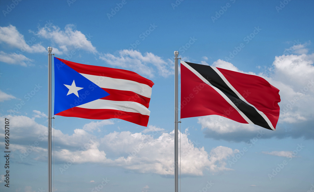Trinidad and Tobago and Puerto Rico flags, country relationship concept