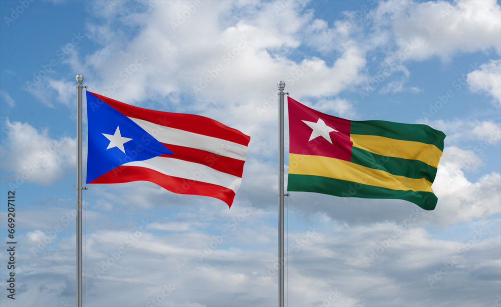 Togo and Puerto Rico flags, country relationship concept
