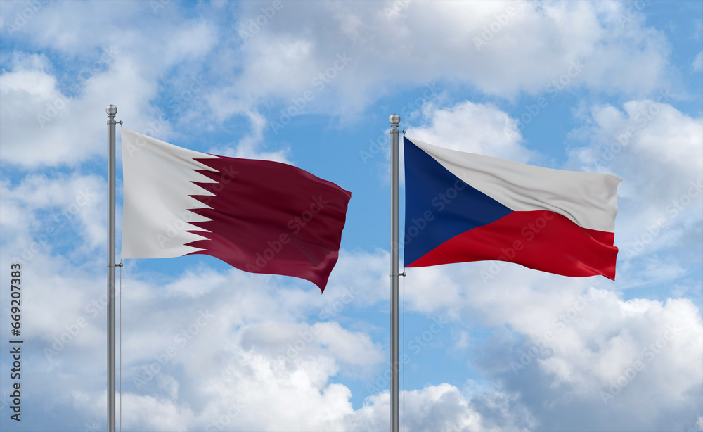 Czech Republic and Qatar flags, country relationship concept Czech Republic and Qatar flags, country relationship concept