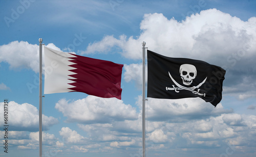 фотографія Pirate and Qatar flags, country relationship concept